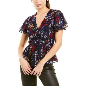 NWT Walter Baker Ziva Top navy floral blouse